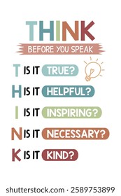 Think Before You Speak Sign, Counselor Office Decor, Boho Classroom Decor, Printable Classroom Rules, Positive Posters for Classroom