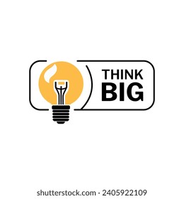 Think big advice with a lightbulb icon. Vector illustration in a modern geometric message dream big, unleash creativity. 