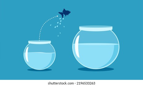 Think Big And Ambitious. The Fish Jumped From The Small Fish Bowl To The Big Fish Bowl 