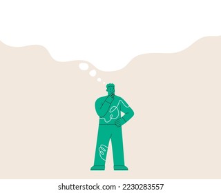 Think big concept. Man thinking with big bubble. Colorful vector illustration
