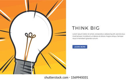Think big. Design idea with light bulbs, headline and text place or button with text. Modern style illustration for web banners, hero images, printed materials.
