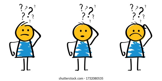 Think big or dream. Stickman emoji icons. Comic stick figures man. Vector communication emotions sign drawing talking cartoon person Speech bubble cloud meeting or chat thinking.