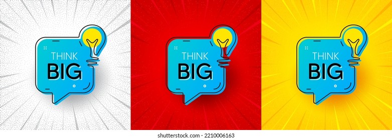 Think big idea lightbulb bubble. Flash offer banner, coupon or poster. Lightbulb chat message. Electric innovation banner icon. Think big promo banner. Retail marketing flyer. Vector