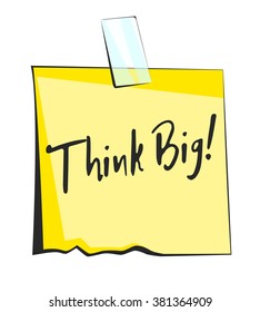 Think big paper sticky note. Retro reminder sticker