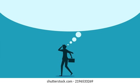 Think big. Silhouette of businessman thinking with big speech bubbles