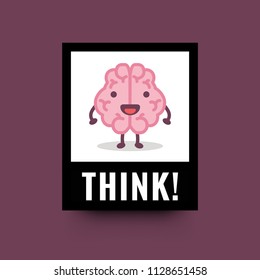 Think Brain Cartoon Vector Illustration Poster Design