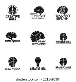 Think brain power logo set. Simple set of 9 think brain power vector logo for web design on white background