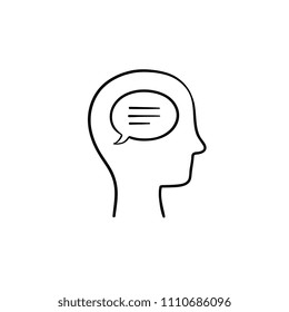 Think bubble in humans head hand drawn outline doodle icon. Humans mind and brain, idea vector sketch illustration for print, web, mobile and infographics on white background.