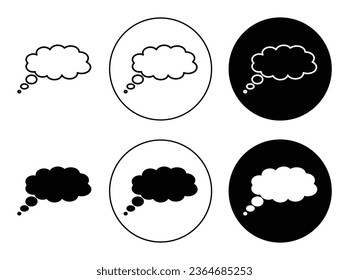 Think bubble icon set in black filled and outlined style. suitable for UI designs