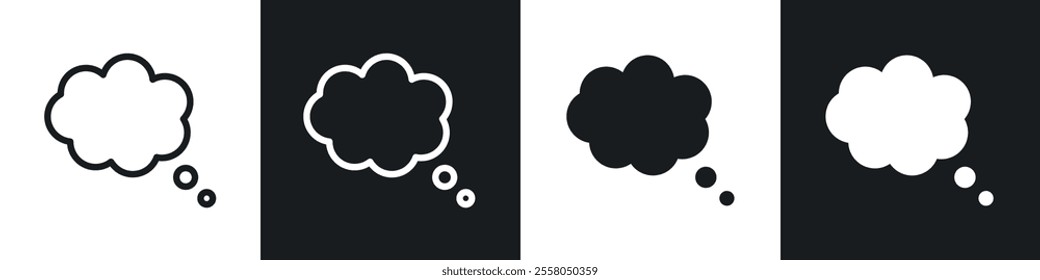 Think bubble icons pack in black and white filled and outlined versions.