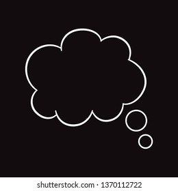 Think bubble isolated on black background. Trendy think bubble in flat style. Modern template for social network and label. Creative thought balloon. Cloud line art, vector illustration