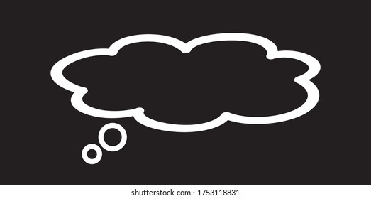 Think bubble isolated on black background. Trendy think bubble in flat style. Modern template for social network and label. Creative thought balloon. Cloud line art, vector illustration