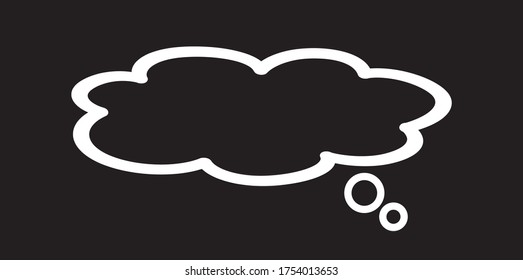 Think bubble isolated on black background. Trendy think bubble in flat style. Modern template for social network and label. Creative thought balloon. Cloud line art, vector illustration