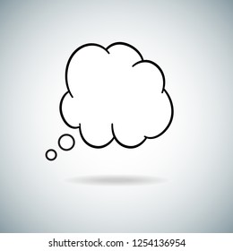 Think bubble isolated on gray background. Trendy think bubble with shadow in flat style. Modern template for social network, label, app, wallpaper and poster. Creative art concept, vector illustration