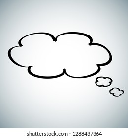 Think bubble isolated on gray background. Trendy think bubble in flat style. Modern template for social network, sticker, label, app and comic book strip. Creative art concept, vector illustration