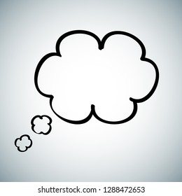 Think bubble isolated on gray background. Trendy think bubble in flat style. Modern template for social network, sticker, label, app and comic book strip. Creative art concept, vector illustration