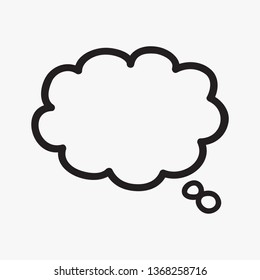 Think bubble isolated on gray background. Trendy think bubble in flat style. Modern template for social network and label. Creative thought balloon. Cloud line art, vector illustration