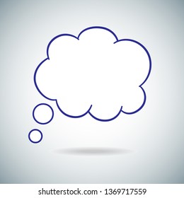 Think bubble isolated on gray background. Trendy think bubble in flat style. Modern template for social network and label. Creative thought balloon. Cloud line art, vector illustration