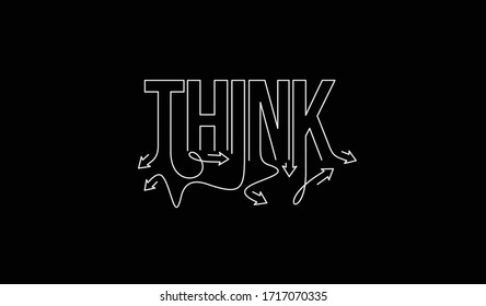 Think Calligraphic line art Text banner poster vector illustration Design.