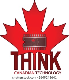 Think Canadian Technology concept illustration with a red Maple leaf and a computer chip.
