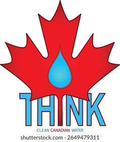 Think clean Canadian water concept illustration with a red Maple leaf and a water drop.