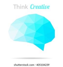 Think Creative conceptual illustration. Brain polygon design. Modern vector low poly design.