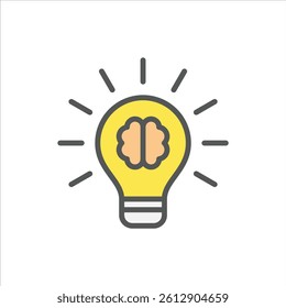 think creative filled outline icon. light bulb color line illustration.