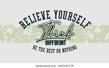 Think different, abstract typography motivational quotes modern design slogan. Vector illustration graphics for print t shirt, apparel, background, poster, banner, postcard or social media content.