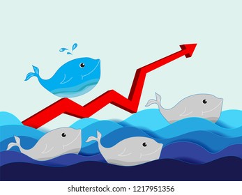 Think different business concept illustration, blue fish changing direction and white ones. New idea, change, trend, courage, creative solution, innovation and unique way concept.
