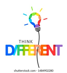 Think different concept with colorful light bulb and lettering