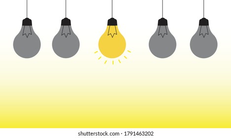 Think different Concept,leadership concept,light bulbs on a white and yellow background