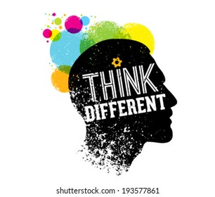 Think Different Creative Head Vector Grunge Illustration