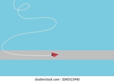 Piense en un vector de diseño e ilustración diferente. El avión de papel rojo está aterrizando completamente. Empieza a hacer negocios.