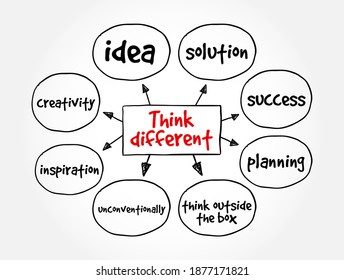 Think Different - encourages people to approach problems, ideas, and challenges from unconventional or innovative perspectives, mind map concept background