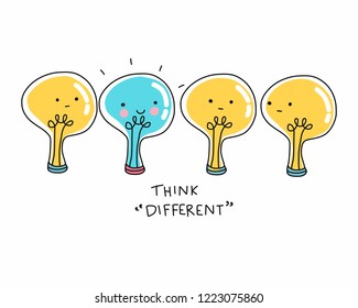 Think different lightbulb cartoon doodle vector illustration