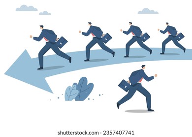 Think different, stand out from the crowd. businessman working with different business ideas Straight to success, with businessmen walking away from the pack symbol of difference and creative.