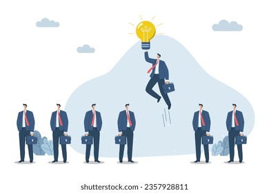 Think different, stand out from the crowd. businessman working with different business ideas Straight to success, with businessmen walking away from the pack symbol of difference and creative.