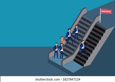 Think different vector concept: Businessman choosing different way than his rival to get success flag