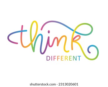 THINK DIFFERENT vector monoline calligraphy banner with colorful gradient