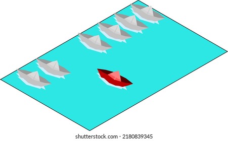 Think different, think different visionary leader symbol with unique and creative solutions. Business concept with ships in the sea on isometric design.