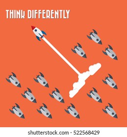 Think differently - Being different, move for success in life -The graphic of rocket  represents the concept of courage, enterprise, confidence, belief, fearless, daring,stand out of the crowd concept