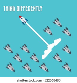 Think differently - Being different, move for success in life -The graphic of rocket  represents the concept of courage, enterprise, confidence, belief, fearless, daring,stand out of the crowd concept