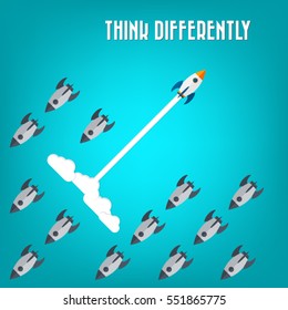 Think differently - Being different, move for success in life -The graphic of rocket represents the concept of courage, enterprise, confidence, belief, fearless, daring,stand out of the crowd concept