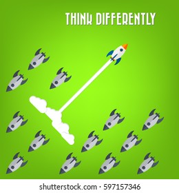 Think differently - Being different, move for success in life -The graphic of rocket represents the concept of courage, enterprise, confidence, belief, fearless, daring,stand out of the crowd concept