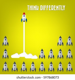 Think differently - Being different, move for success in life -The graphic of rocket represents the concept of courage, enterprise, confidence, belief, fearless, daring,stand out of the crowd concept