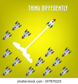 Think differently - Being different, move for success in life -The graphic of rocket represents the concept of courage, enterprise, confidence, belief, fearless, daring,stand out of the crowd concept