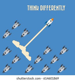 Think differently - Being different, move for success in life -The graphic of rocket represents the concept of courage, enterprise, confidence, belief, fearless, daring,stand out of the crowd concept