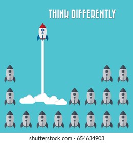 Think differently - Being different, move for success in life -The graphic of rocket  represents the concept of courage, enterprise, confidence, belief, fearless, daring,stand out of the crowd concept