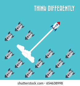 Think differently - Being different, move for success in life -The graphic of rocket  represents the concept of courage, enterprise, confidence, belief, fearless, daring,stand out of the crowd concept