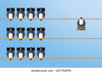Think differently - Being different, standing out from the crowd -The graphic of owl also represents the concept of individuality , confidence, uniqueness, innovation, creativity.
